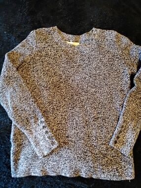 LOFT Black and White Marled Crewneck Sweater